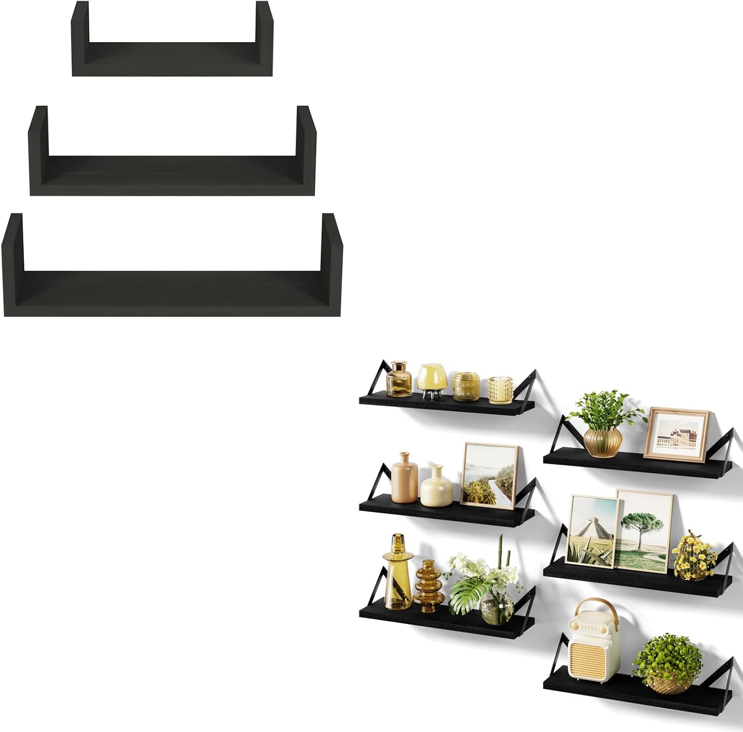 SRIWATANA U Shelves Wall Mounted Set of 3 and Floating Shelves Set of 6 Home & Kitchen