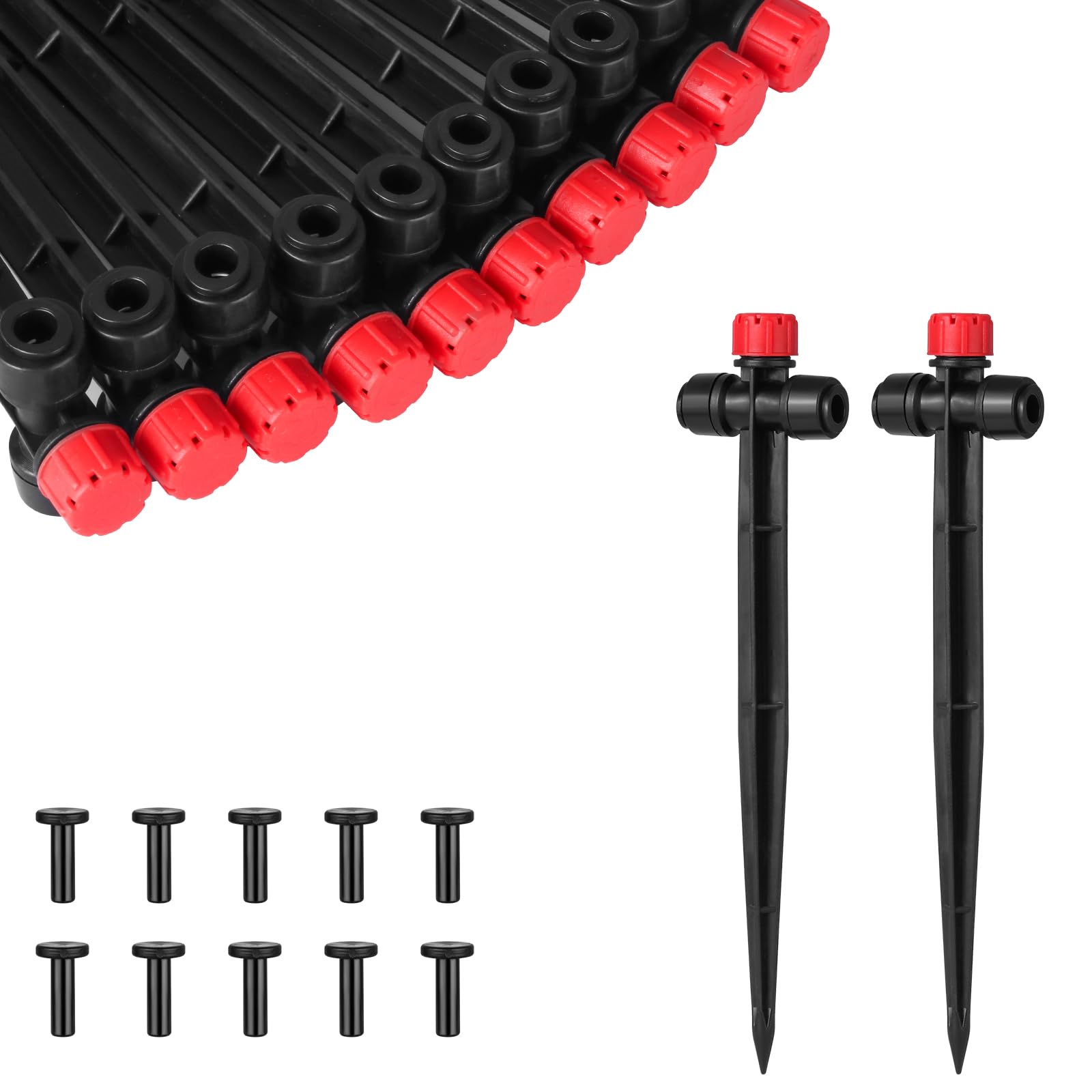 25 emisores de riego por goteo con estaca, flujo emisor de goteo ajustable para tubo de riego de línea de goteo de 1/4 pulgadas, piezas del sistema de riego por goteo, cabezales de aspersor para