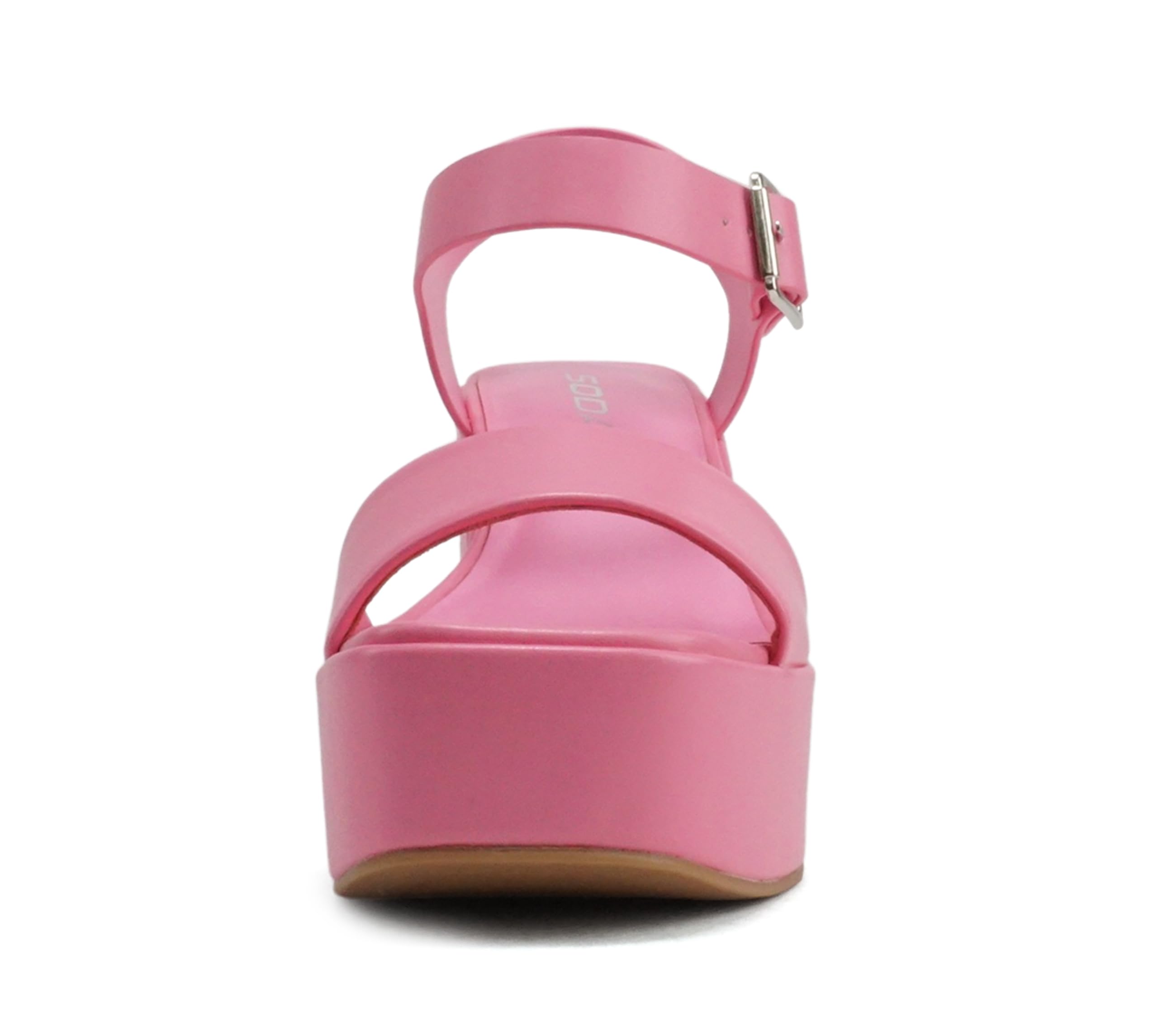 Soda Launch ~ Women Open Toe Ankle Strap Platform Chunky High Heeled Sandal: 7 Pink Pu