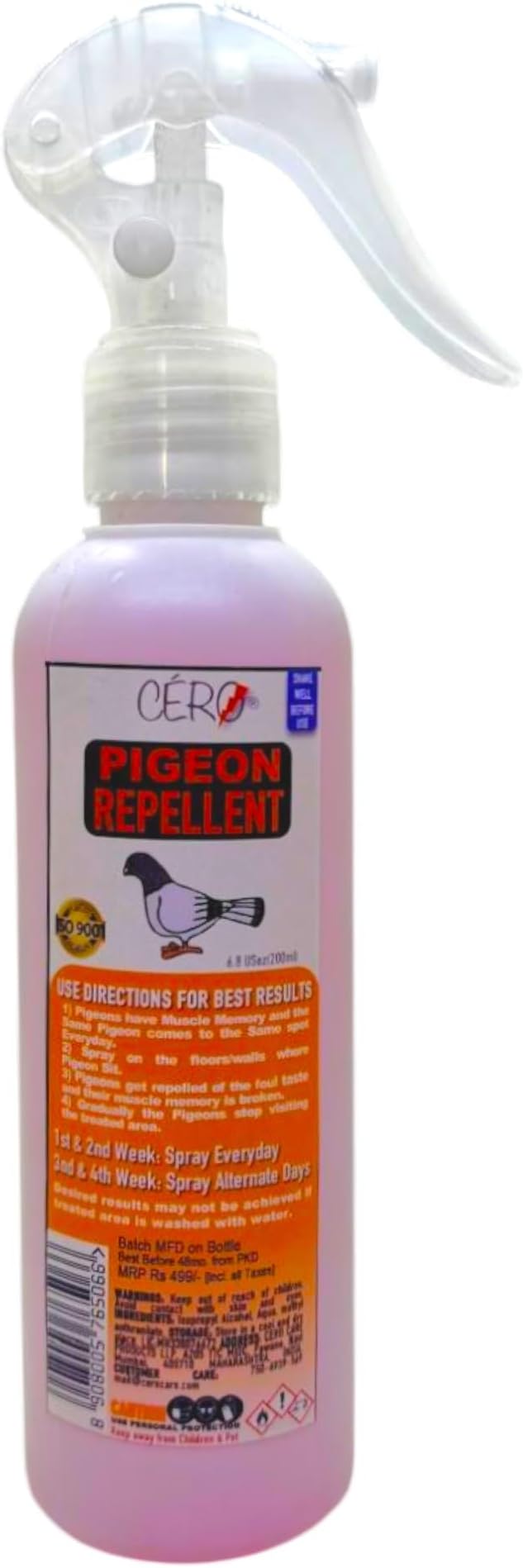 CERO New Pigeon Repellent Trigger Spray (200ml) Superior To Anti Pigeon Spikes Pigeon Repellent for Balcony Effectively Keeps Pigeons Away From Roof Terrace Windows Yard & Outdoor Spaces