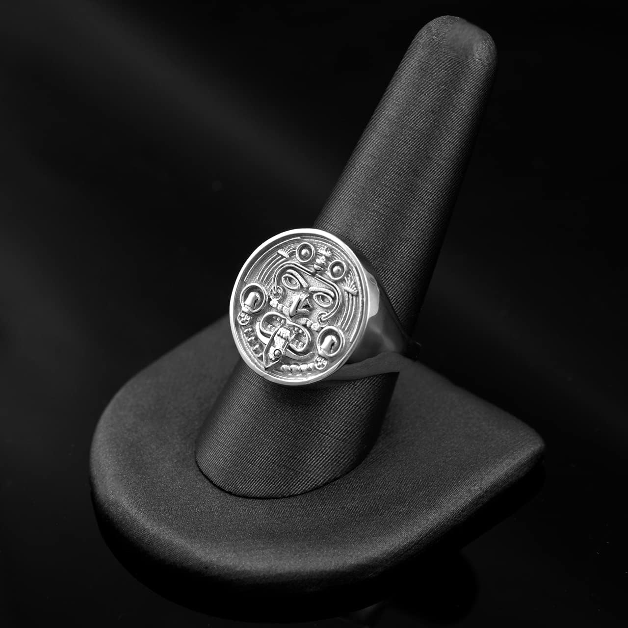 LA BLINGZ 14K White Gold Aztec Mayan Sun Ring