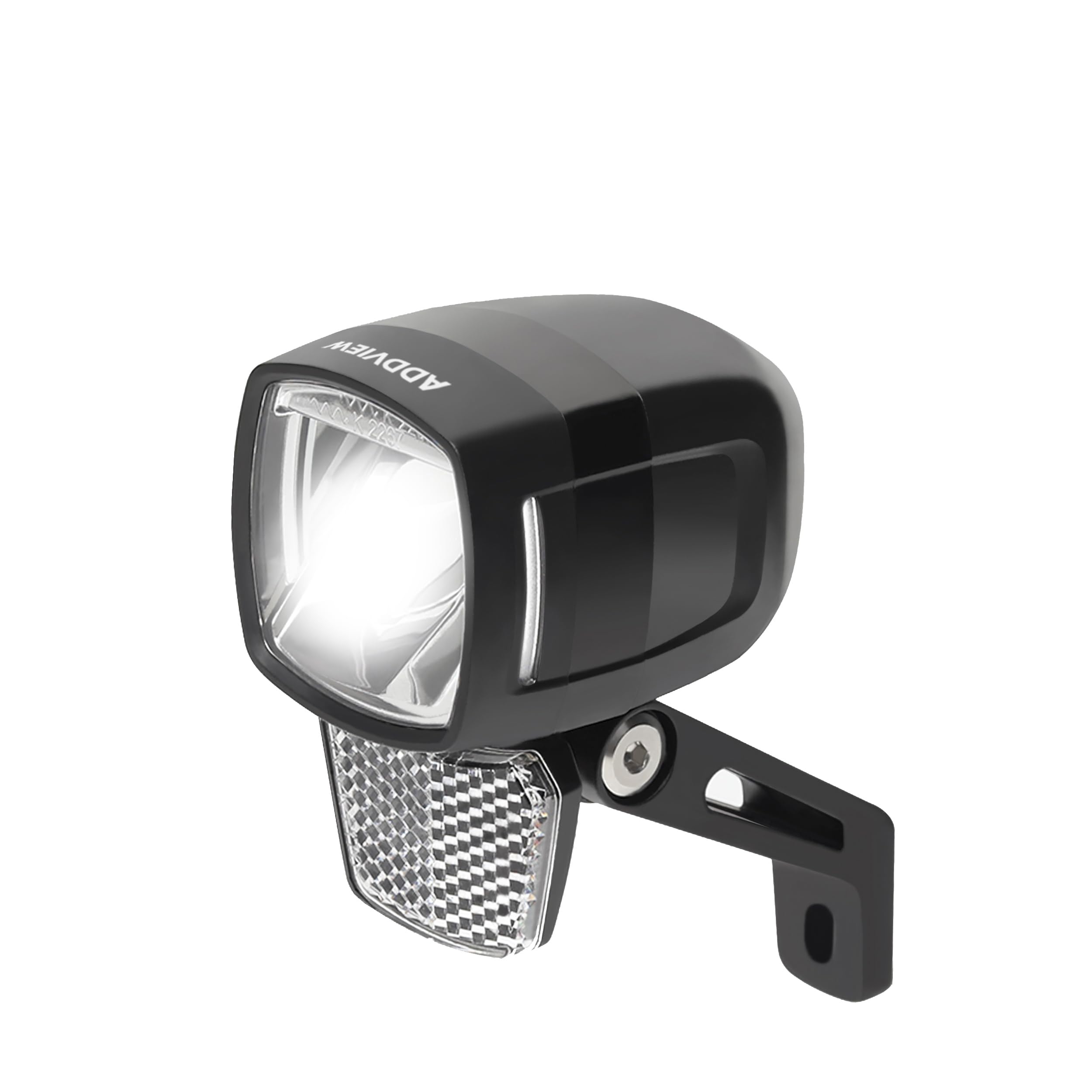 ADDVIEW E120 Feu avant pour vélo électrique Marteau E120 – Lampe de vélo LED homologuée StVZO & ECE en aluminium/ABS, étanche, DC 6–48 V, visibilité latérale, pour vélos électriques et pedelecs