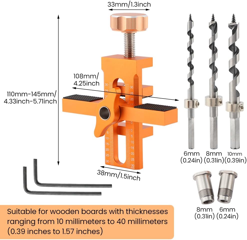 Cabinet Door Mounting Jig, 2-in-1 Cabinet Hinge Installation Positioning Tool with Adjustable Positioner, Aluminum Alloy DIY Locator Jig for Most Cabinets Doors with 3 Drill Bits