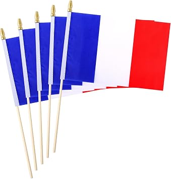 5 Pack France French Small Mini Wood Hand Held Stick Flag,Suitable For Various Holiday Parties, World Cup, National Day, And National Flag Day.