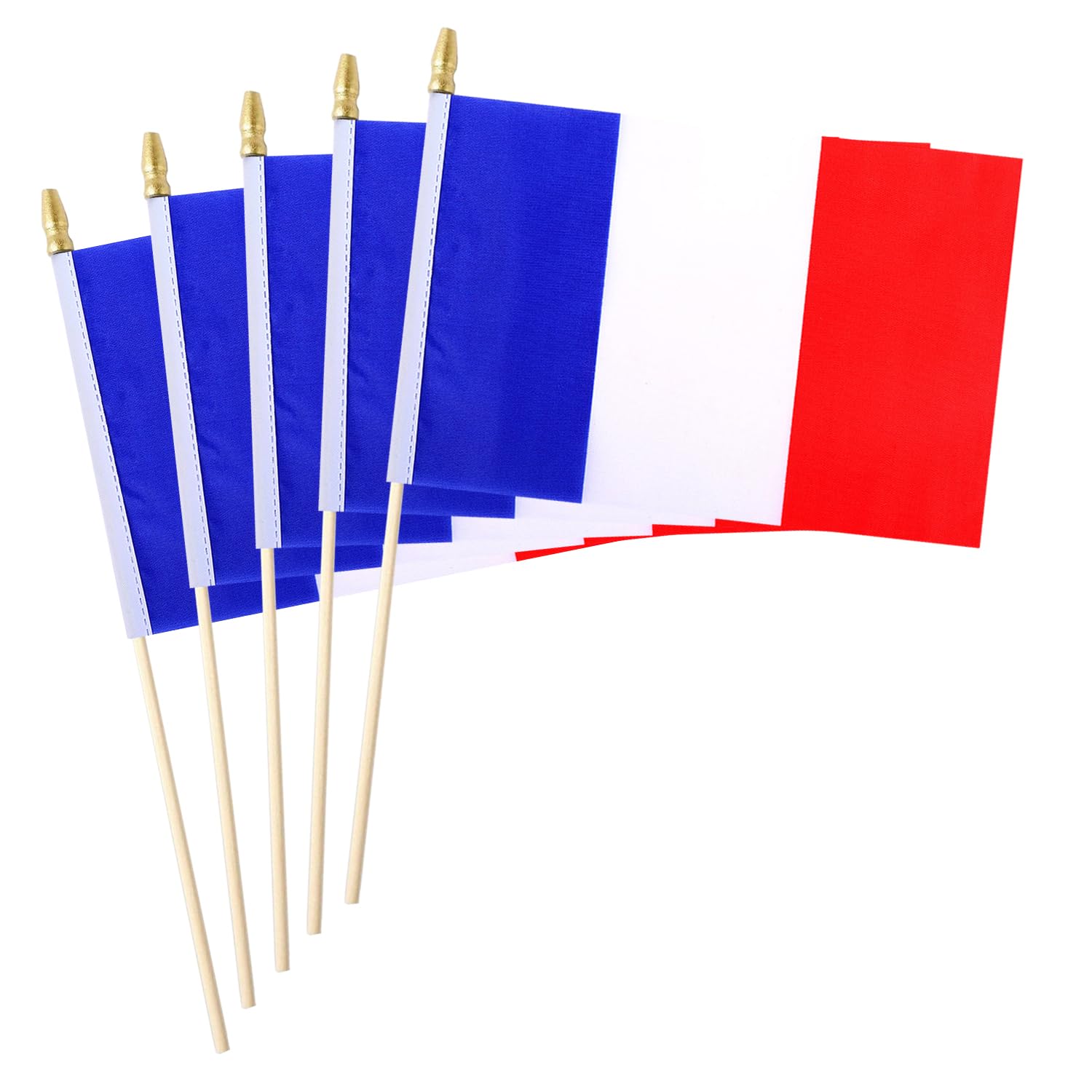 5 Pack Country Small Mini Wood Hand Held Stick Flag,Suitable For Various Holiday Parties, World Cup, National Day, And National Flag Day. (France)