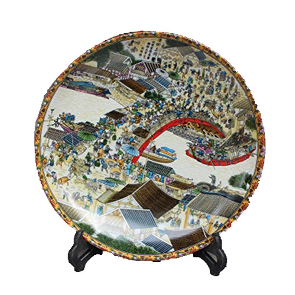 Fashion158 Jingdezhen Keramik Retro Deko Wandteller Set Teller Hängeteller Porzellan Qingming Shanghe Figur Große Porzellanteller Porzellanteller
