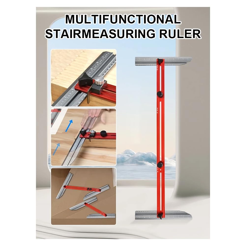 Plantilla para Escalones de Escalera, Herramienta Profesional para Trazar Repisas, Herramienta de Medición de Escaleras, Plantilla para Contrahuellas y Tabiques de Pared.