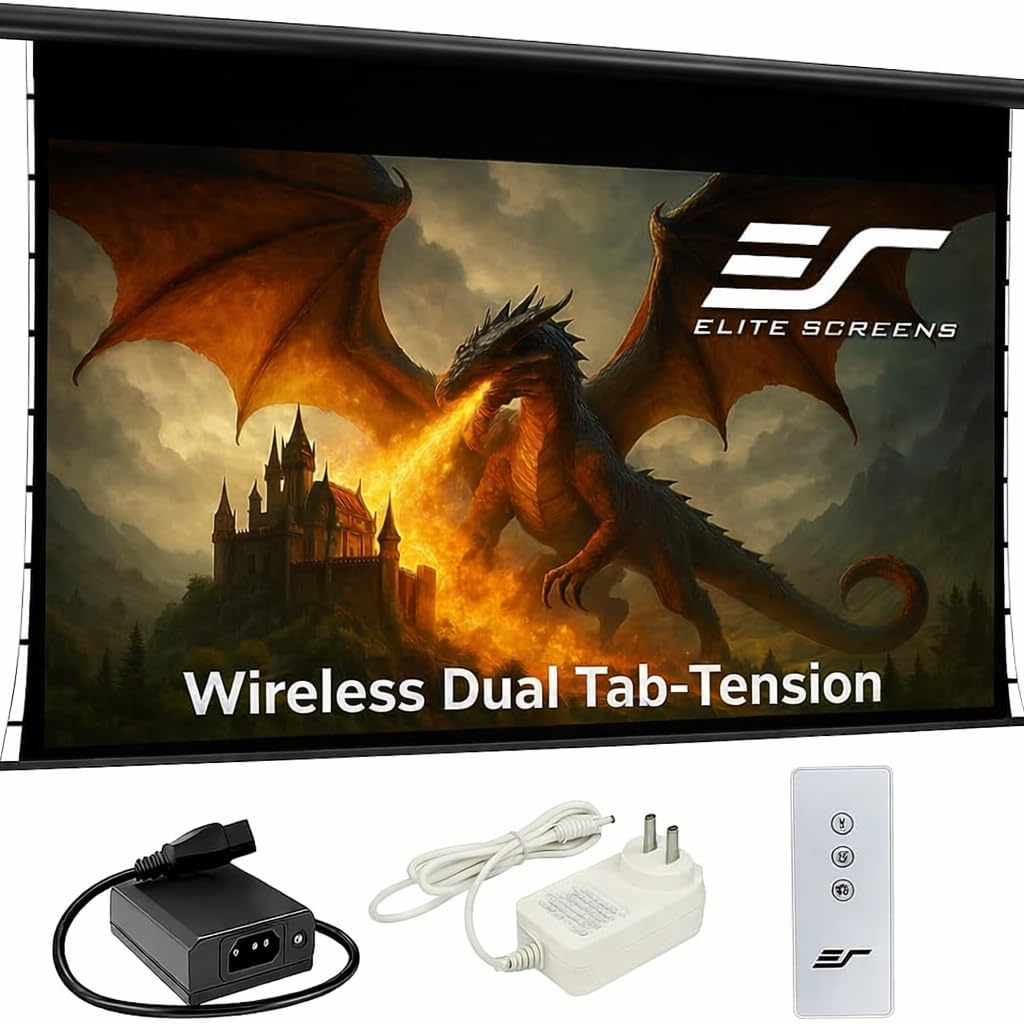 Elite Screens Wireless Dual Electric Tab-Tension,125-INCH Outdoor Motorized Projector Screen Built-in Battery IP33-rated Water Protection, OMS125HT-ELEDUAL-BAT