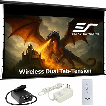 Elite Screens Wireless Dual Electric Tab-Tension,150-INCH Outdoor Motorized Projector Screen Built-in Battery IP33 Rated Water Protection, OMS150HT-ELEDUAL-BAT