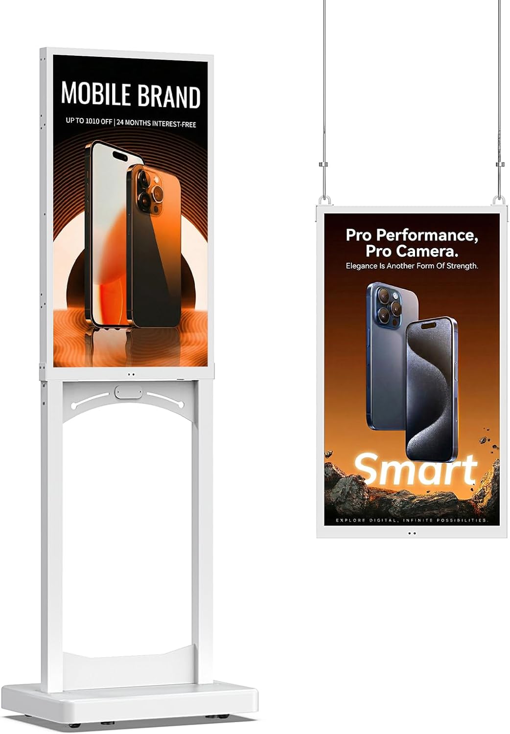 32-Inch Digital Signage Display, 2K 1000nits White LCD Advertising Screen, Floor-Standing & Wall-Mountable Totem Auto AD Player with USB/HDMI/WiFi Android OS