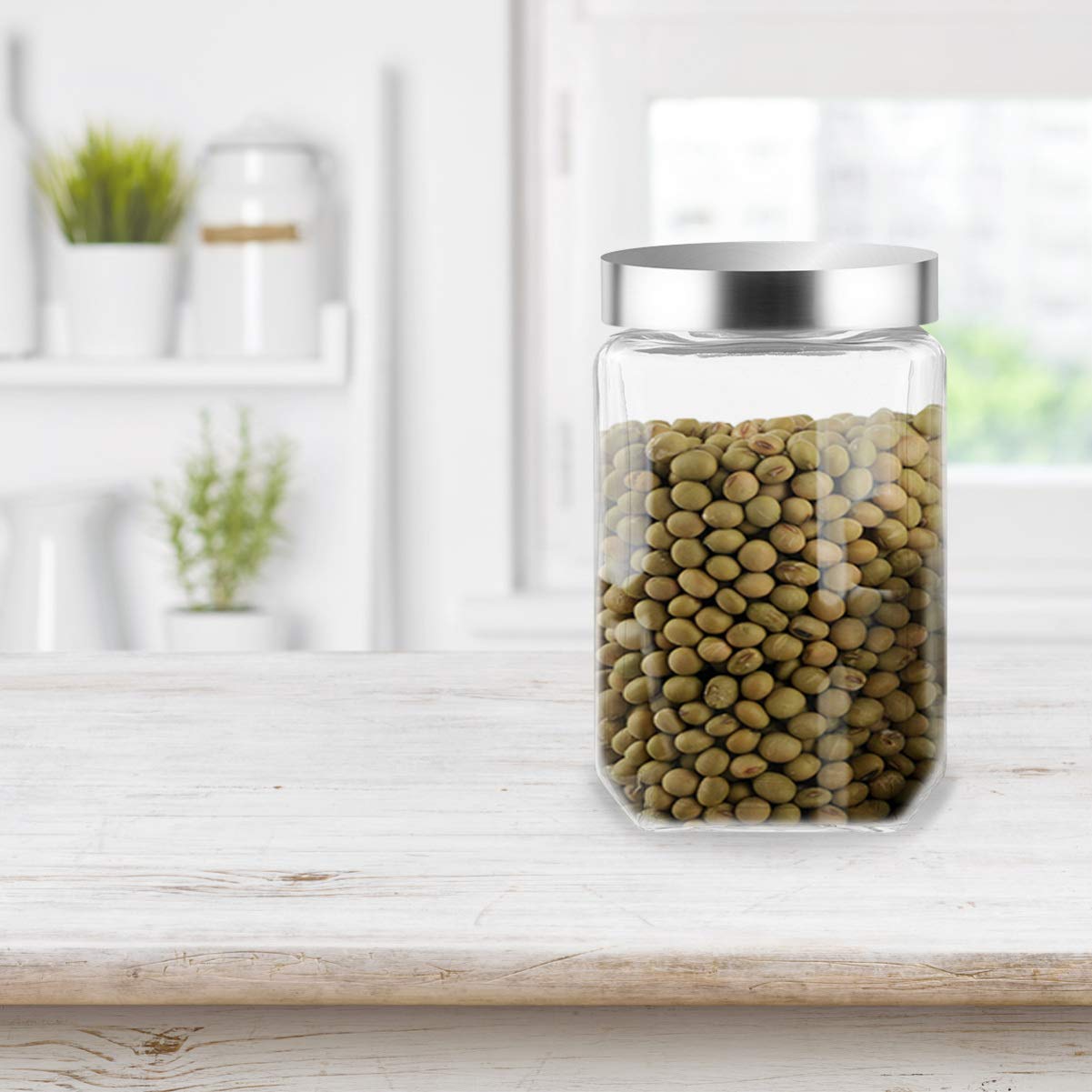 Barattoli Ermetici per Cucina in Vetro Trasparente Coperchio in Acciaio Inox, Capacità 1500ml, Contenitori per Alimenti Buona Sigillatura per Conservazione Quotidiana