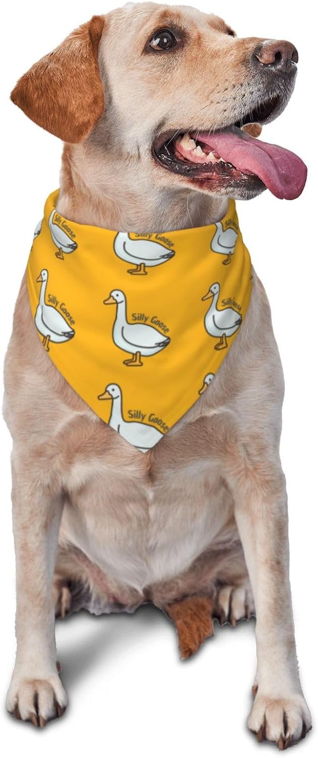 Silly Goose on the Loose Triangle Dog Bandana,Summer Bandana Funny Triangle Dogs Scarf Handkerchief Soft Adjustable Puppy Bandanas (Turmeric)