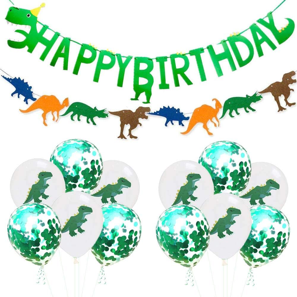 Dinosaur Themed Happy Birthday Banner Party Decorations,Jurassic World Party Supplies Set for Kids Birthday Parties and Baby Shower Dino Birthday Colorful Felt Banner Latex Dinosaur Balloons Photo Pro