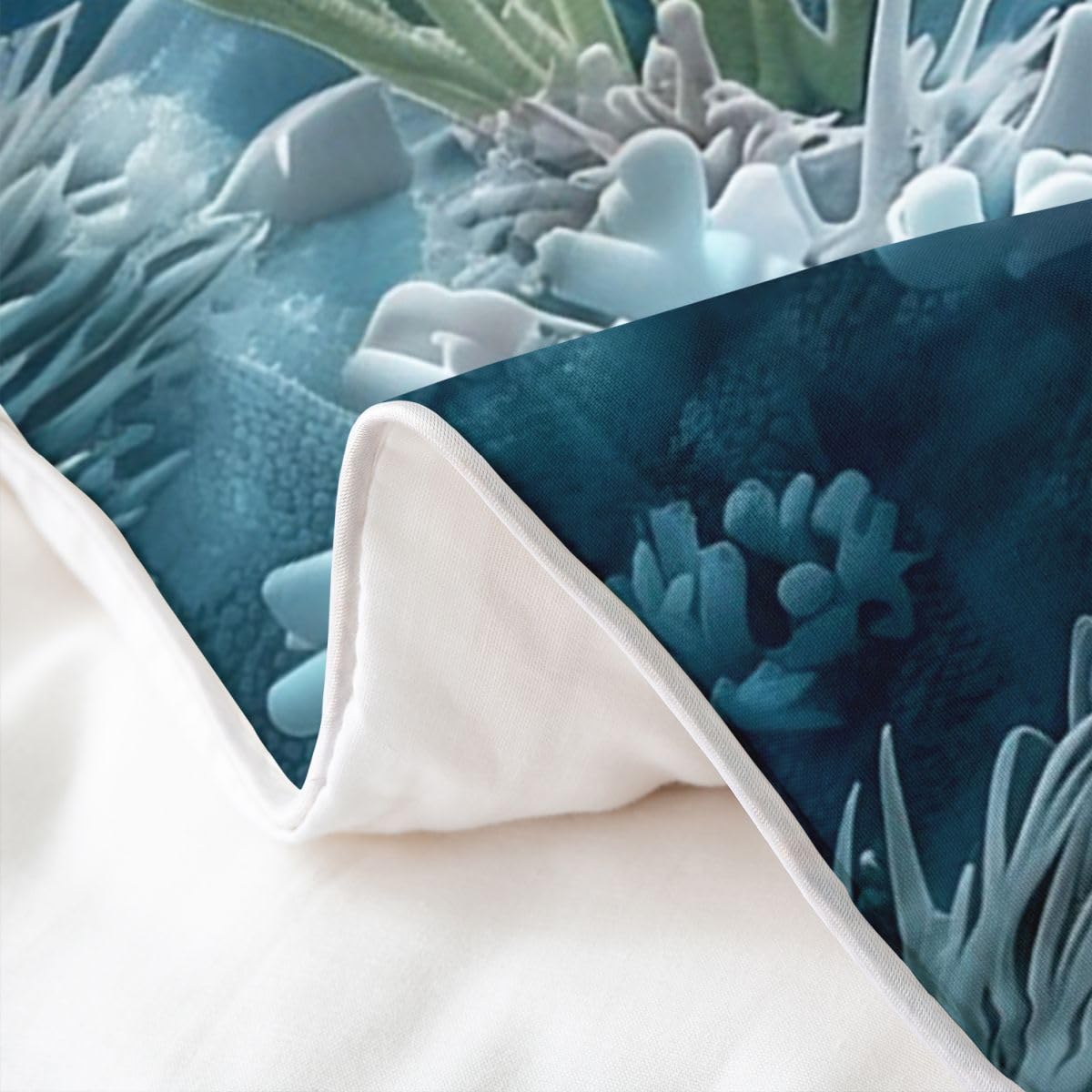 Homewish Coral Sealife Bettbezug 135x200 Baumwolle Meerestierdruck Bettwäsche Blau Ozeanfisch für Kinder Jungen Mädchen Bedding Unterwasser Meeresleben Bettwäsche Set Weich 2 teilig
