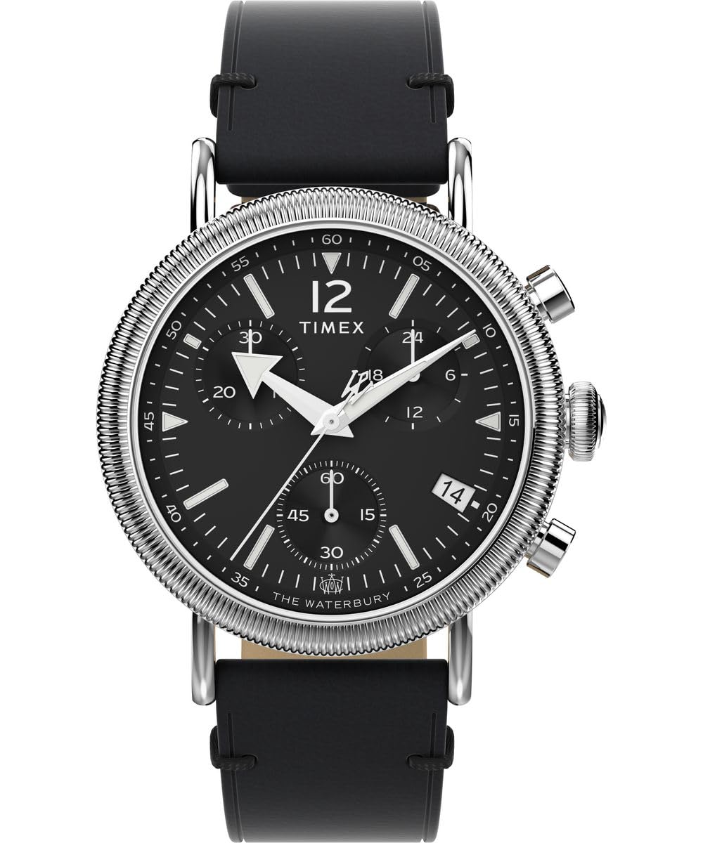 Mens Wristwatch TIMEX WATERBURY TW2W20600 Chrono Genuine Leather Black