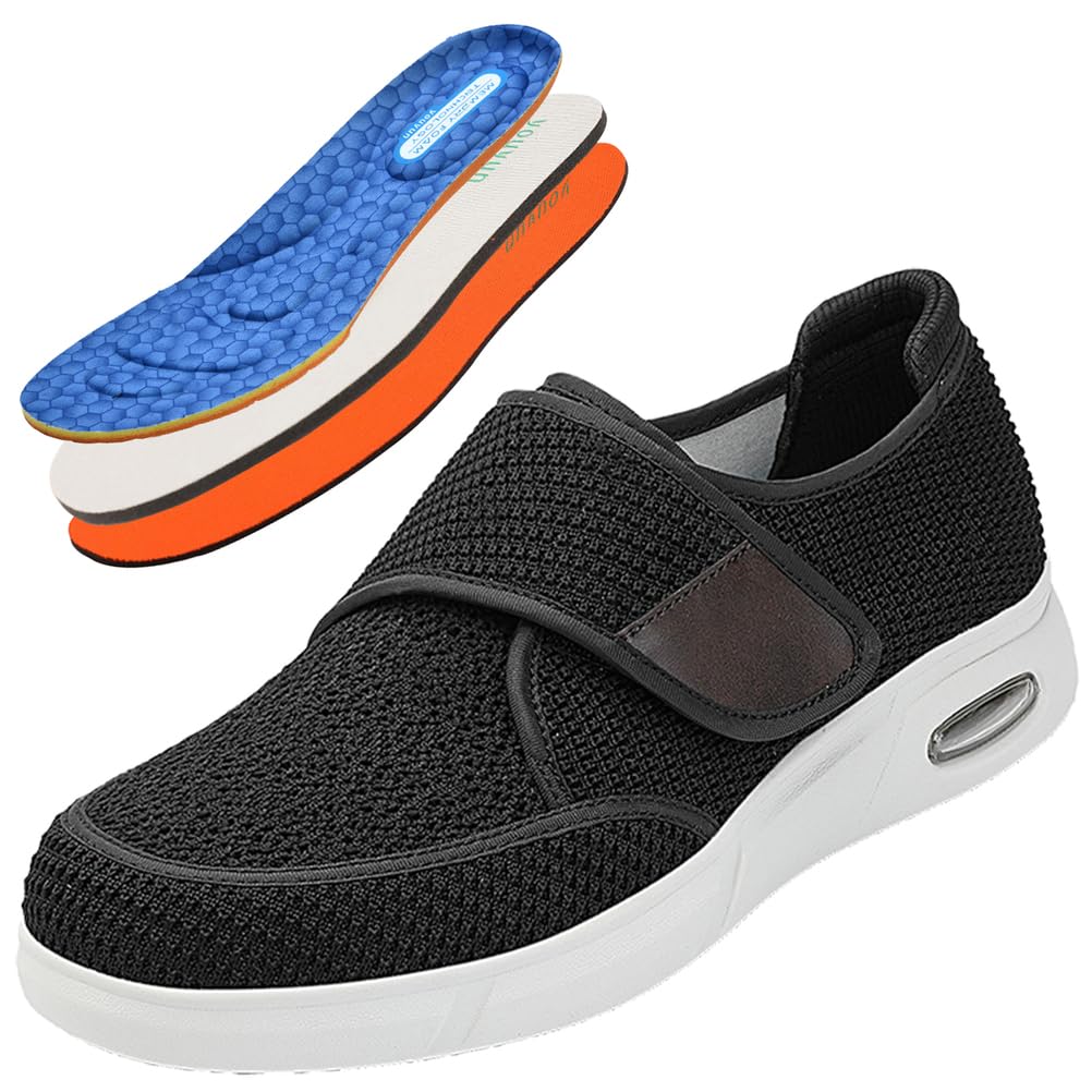 AEHO Basket Homme DiabéTique Chaussure orthopédique Homme Chaussures diabétiques pour Hommes Pieds Larges Baskets à Enfiler de Course Confortables Légères,Noir,42 EU