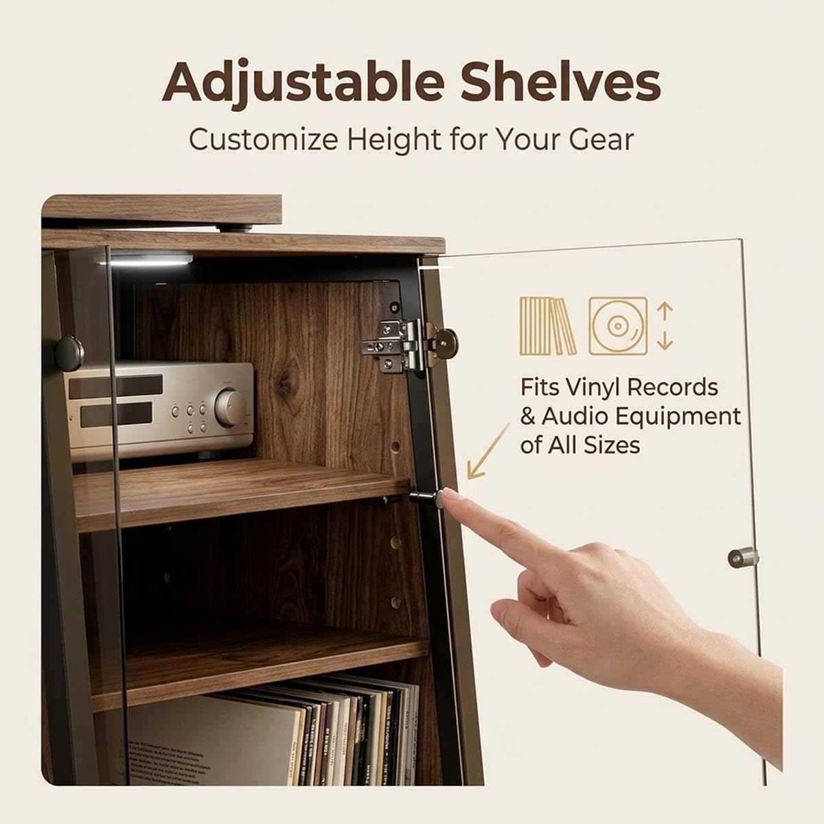 Nussbaum Audiomöbel mit Glastür für Stereo HiFi Geräte
