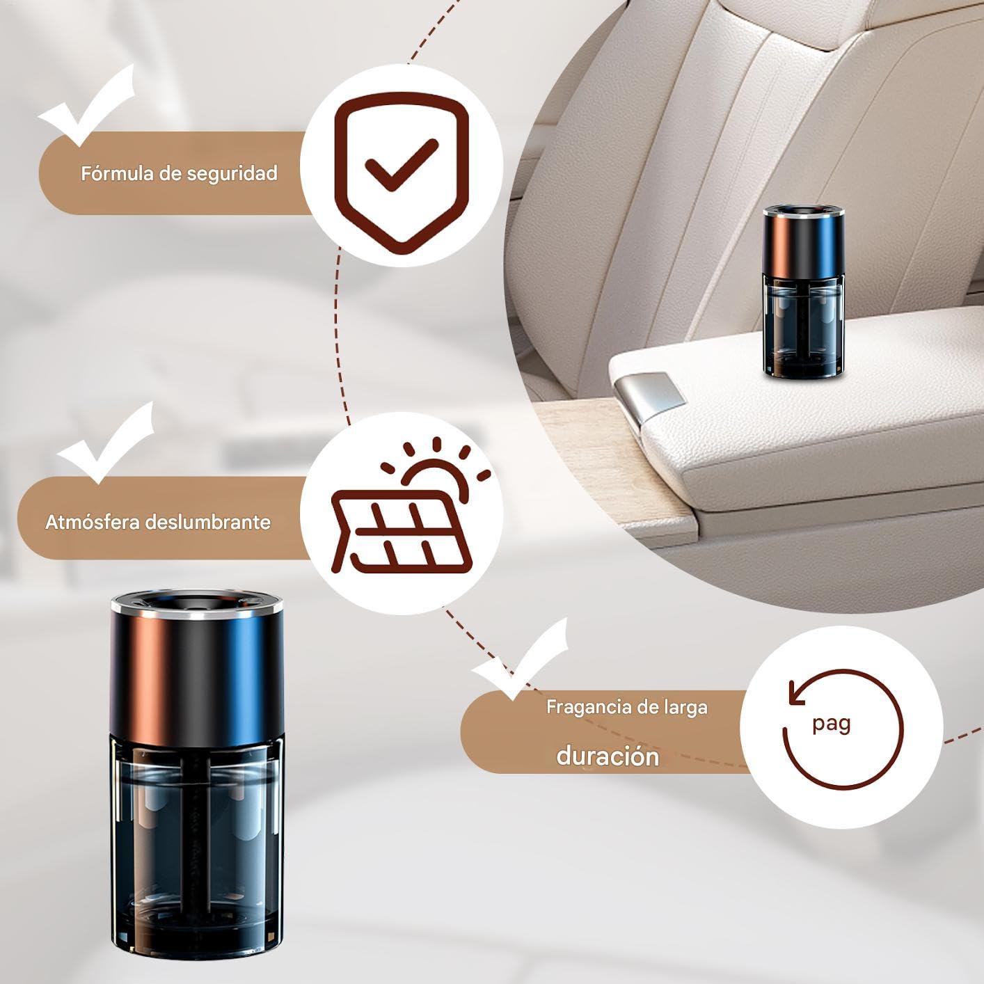 Diffusore Olio Essenziale per Auto Umidificatore terapia Auto con Luce