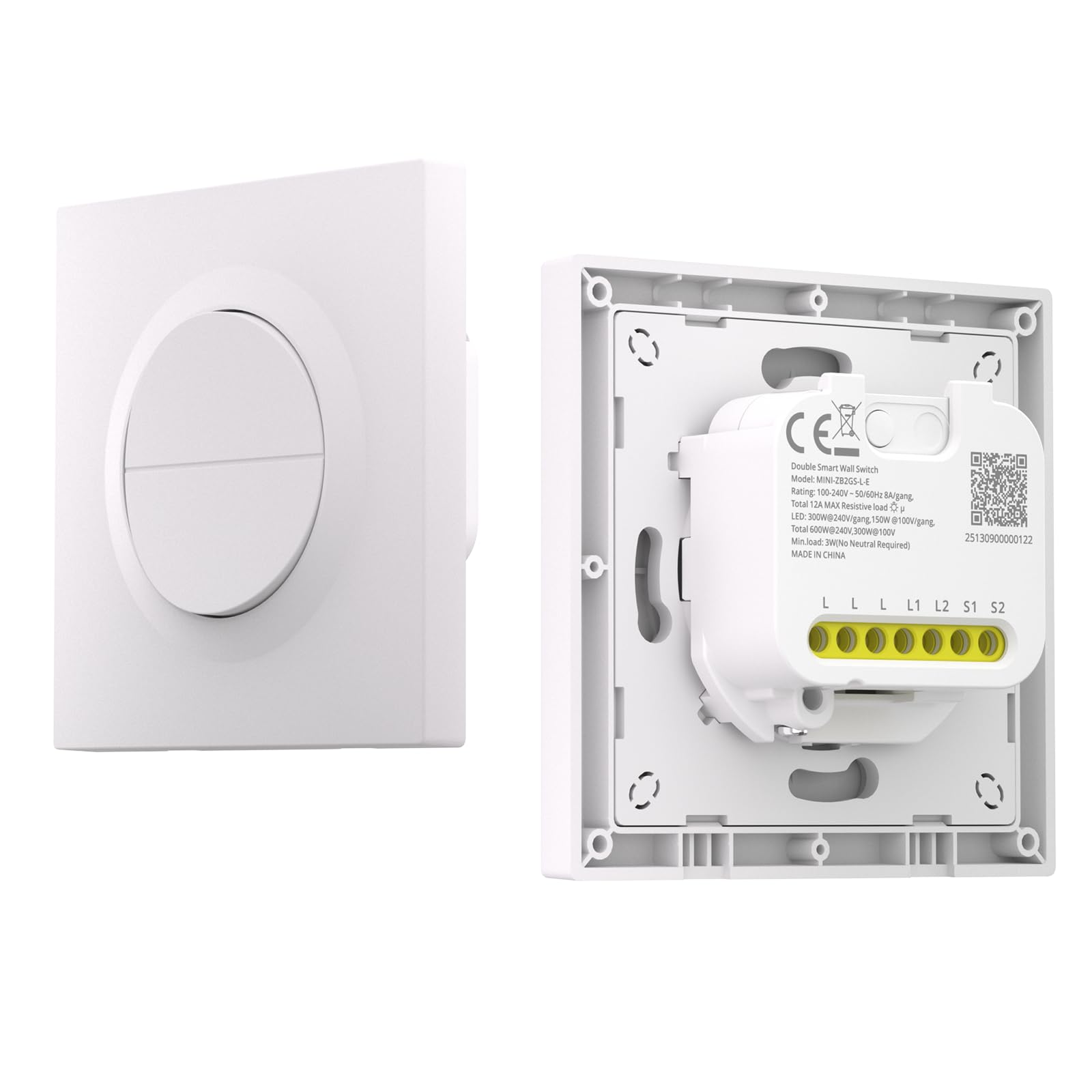 SONOFF Fusion, Orb-ZBW2L(MINI-ZB2GS-L-E) Interruptor de Luz Inteligente, Interruptor de Pared Zigbee 2 Canales, Sin Cable Neutro, 12A/total, Compatible con Home Assistant