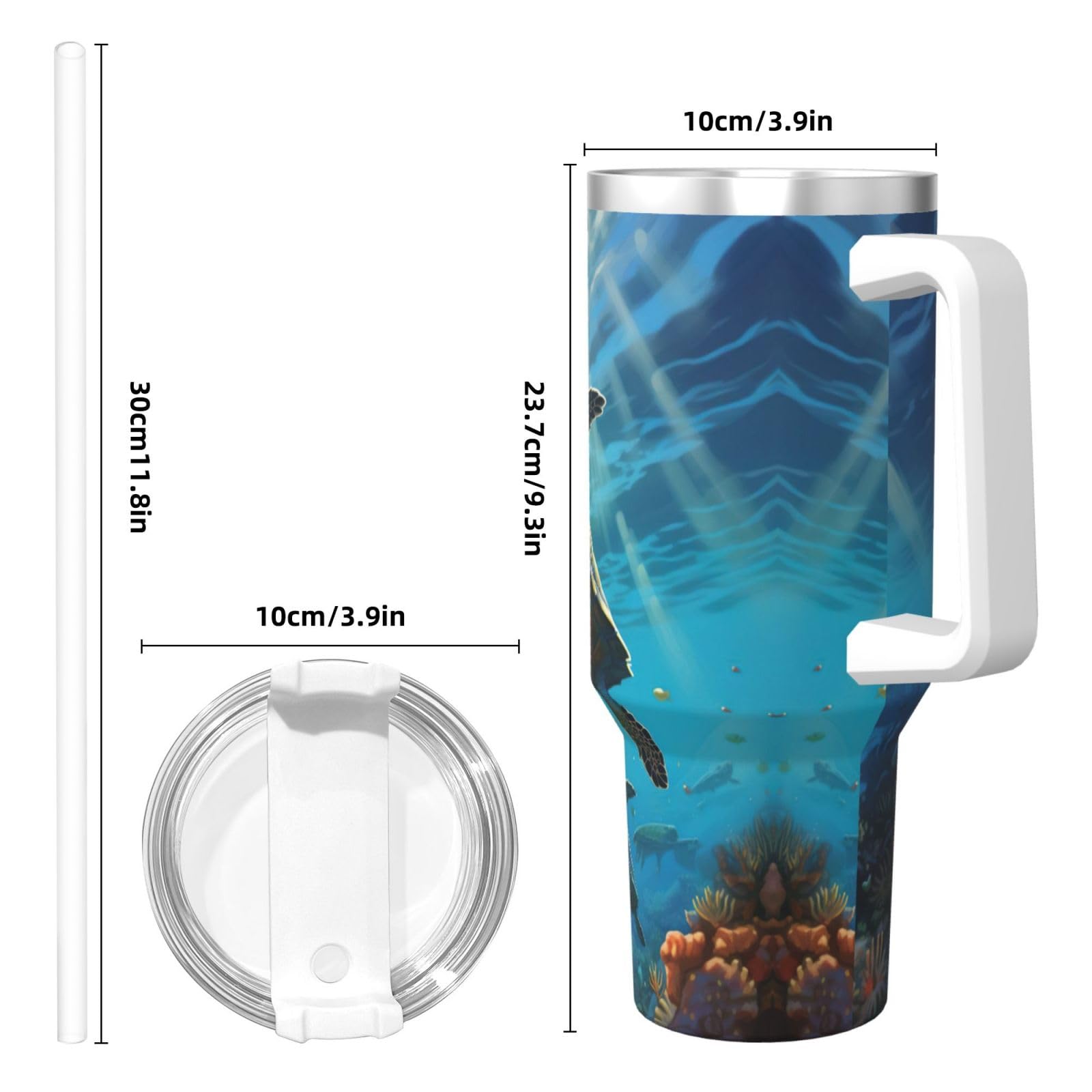 Sea Turtles Ice Bully Wasserflasche aus Edelstahl, doppelwandig, isoliert, mit Griff und Strohhalm-Deckel, 1,2 l