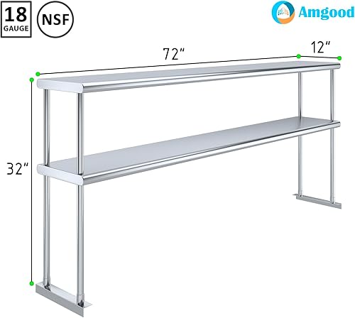 Miniatura 3 de AmGood Estante doble de acero inoxidable NSF - Muchos (72" de largo x 12" de profundidad)