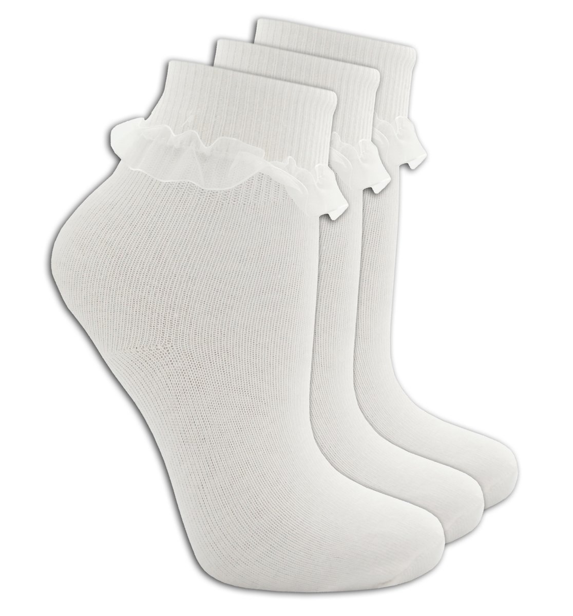Cottonique Girls White 3 Pack Of Cotton Rich Frilly Lace Top Socks 12.5-3.5
