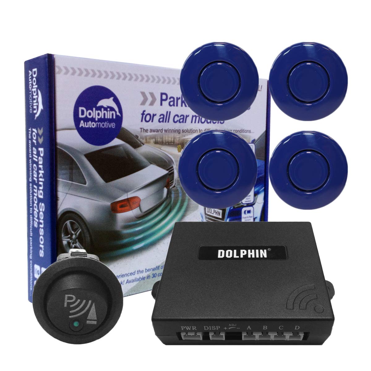 Dolphin Car Van Front Parking Sensors With Longer 6m Leads and Parking Switch in 32 Coloured Options UK (Electric Blue) — view 32