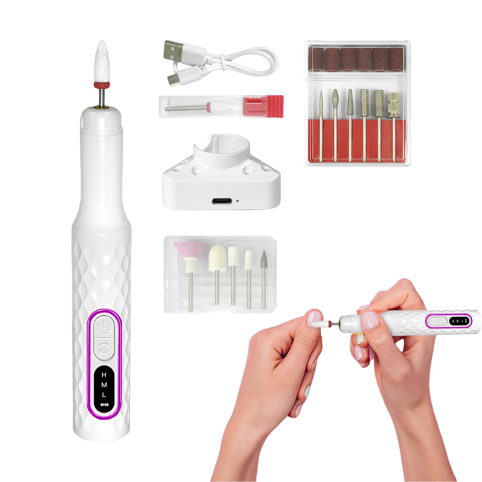 Torno de uñas eléctrico de 15000 rpm inalámbrico para limar y pulir manicura de gel