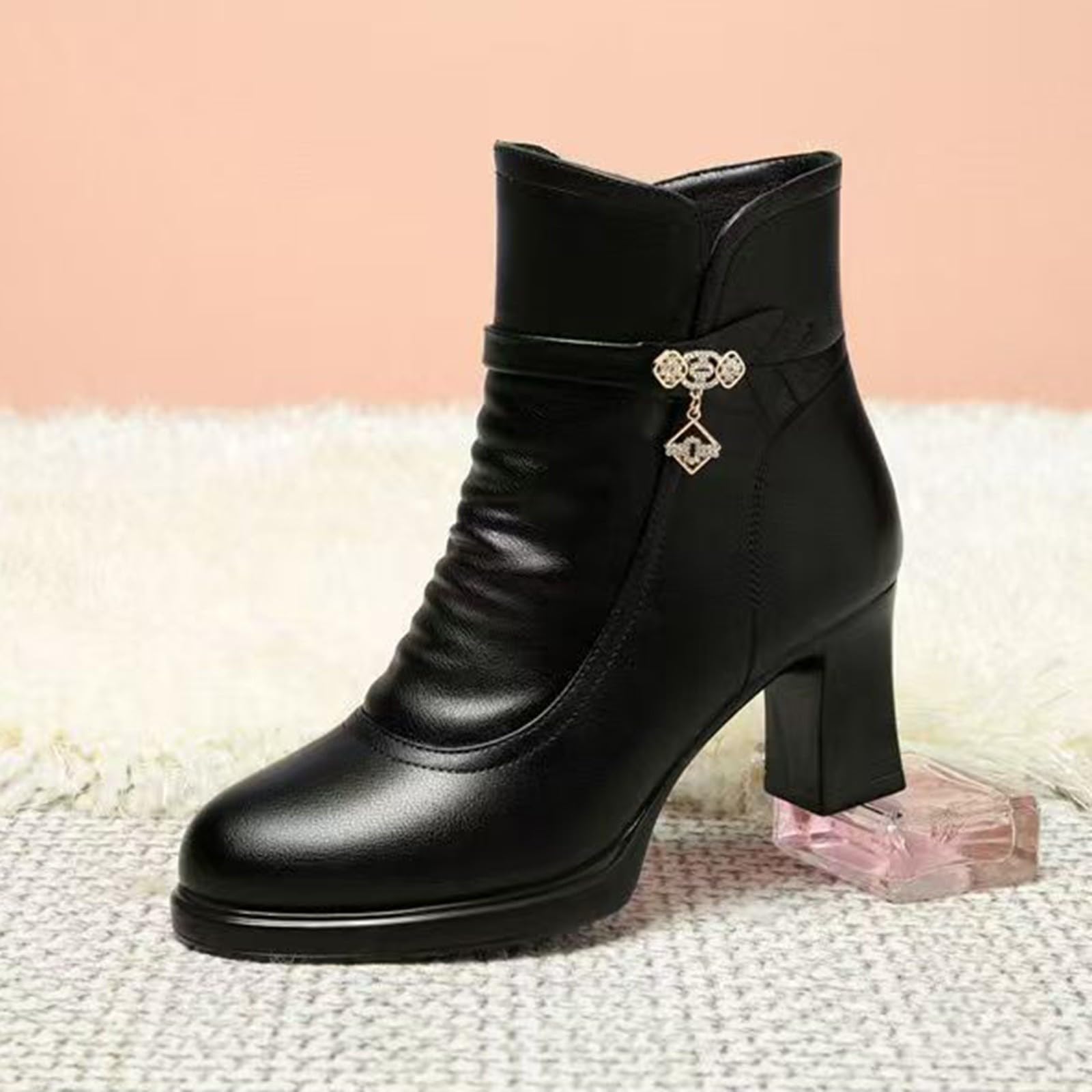 Cocila suede front boots side zipper chunky heel short botas mujer altas marrones