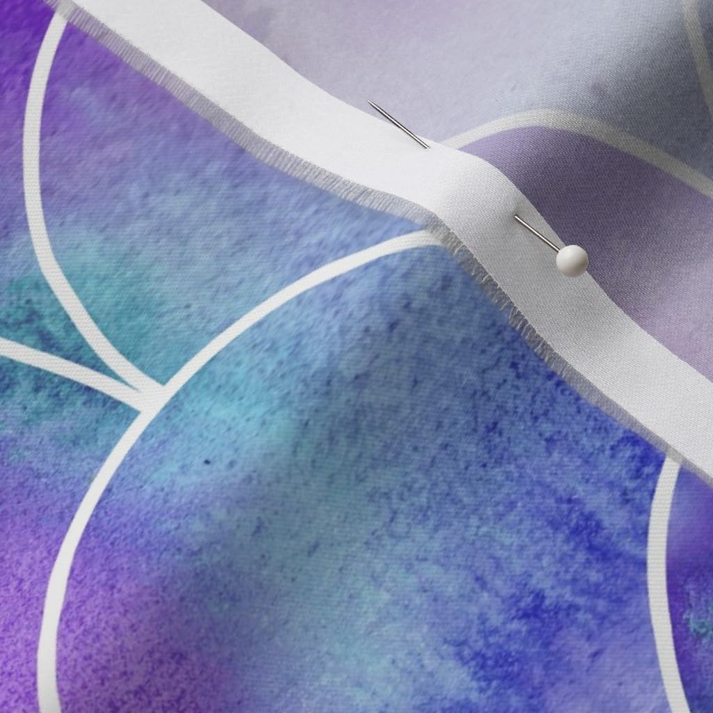 Spoonflower Fabric - Mermaid Under The Sea Watercolor Scallops Love Heart Scales Tail Printed on Organic Cotton Sateen Fabric by The Yard - Sewing Quilting Apparel Home Decor