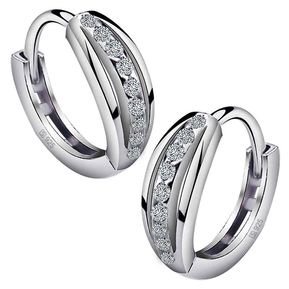 Viyino 925 Sterling Silver Zirconia Simulated Diamond CZ Hoop Stud Earrings for Women