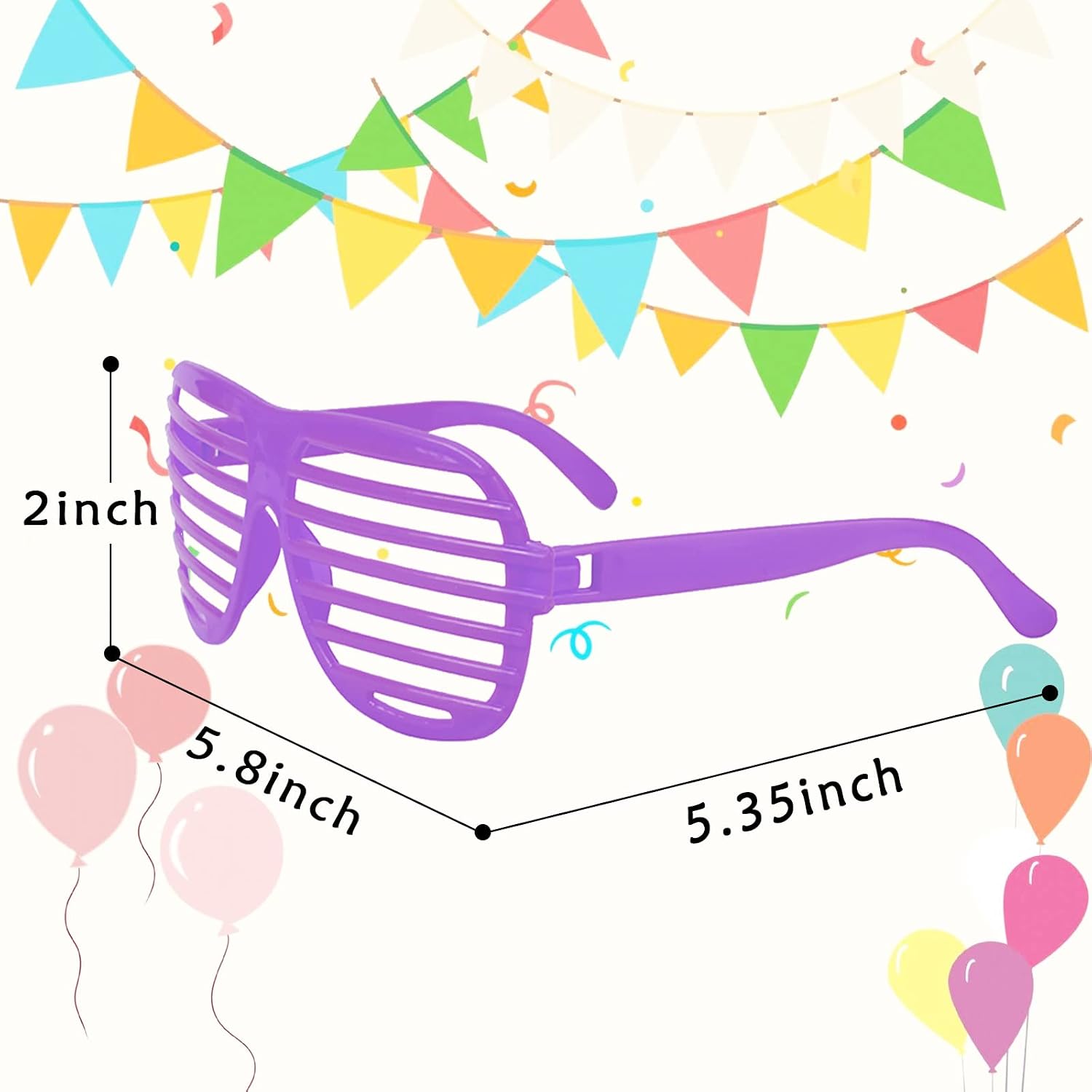 72 Pack Shutter Shades Glasses Neon Slotted Bulk Sunglasses 80’s Retro Style Eyewear Party Prop Favors for Kids and Adults