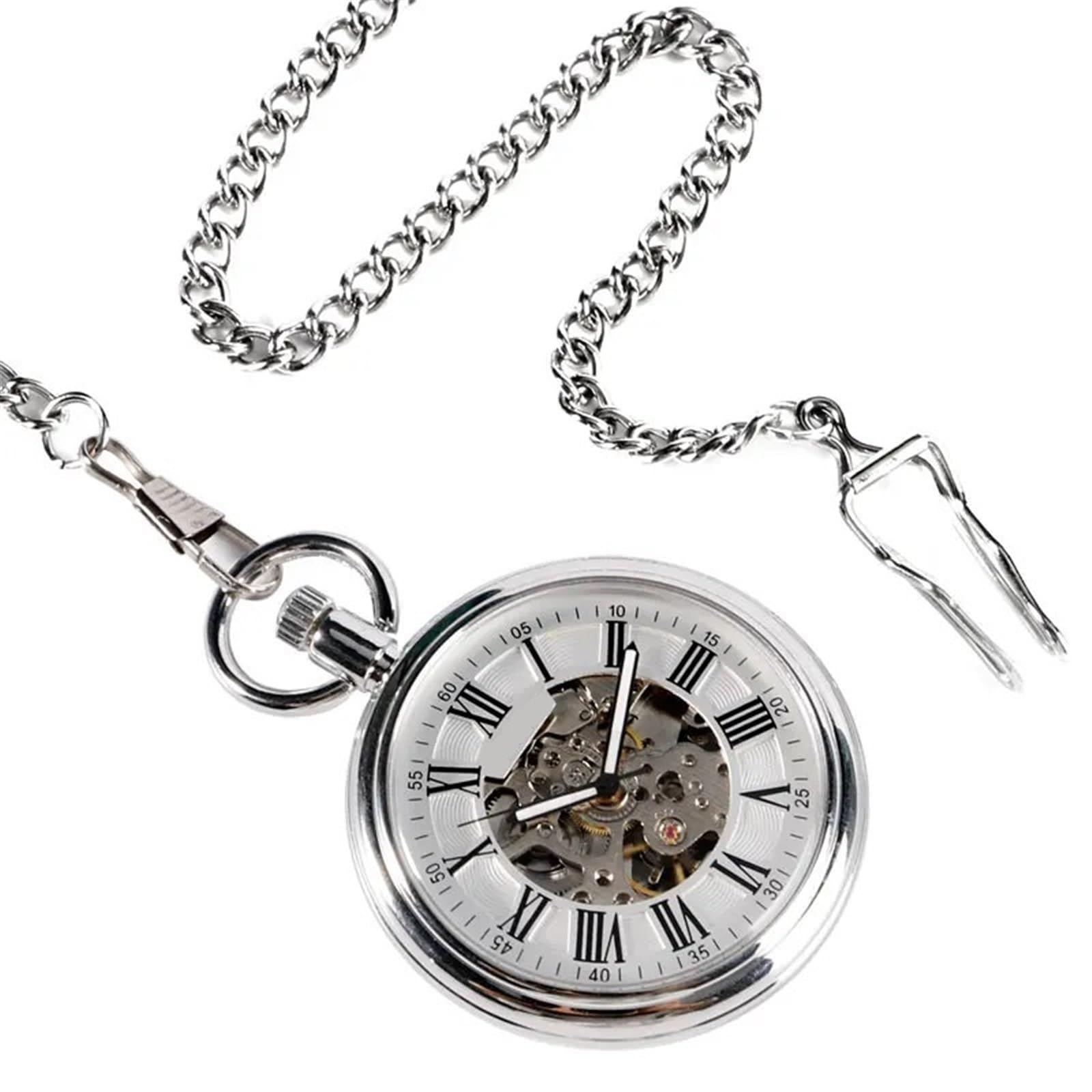 Automatische mechanische Taschenuhr for Herren, selbstaufziehende Taschenuhr, Kettenanhänger mit römischer Zahl