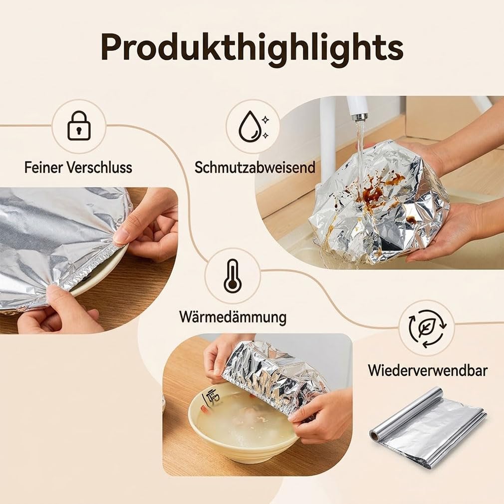 Alufolie Isolierhaube mit Gummiband 50/100/200 Stück Abdeckhaube,Alufolie Isolierhaube für Schüsseln. elastischem runden Gummizug zur Speisenabdeckung. (50Stück)
