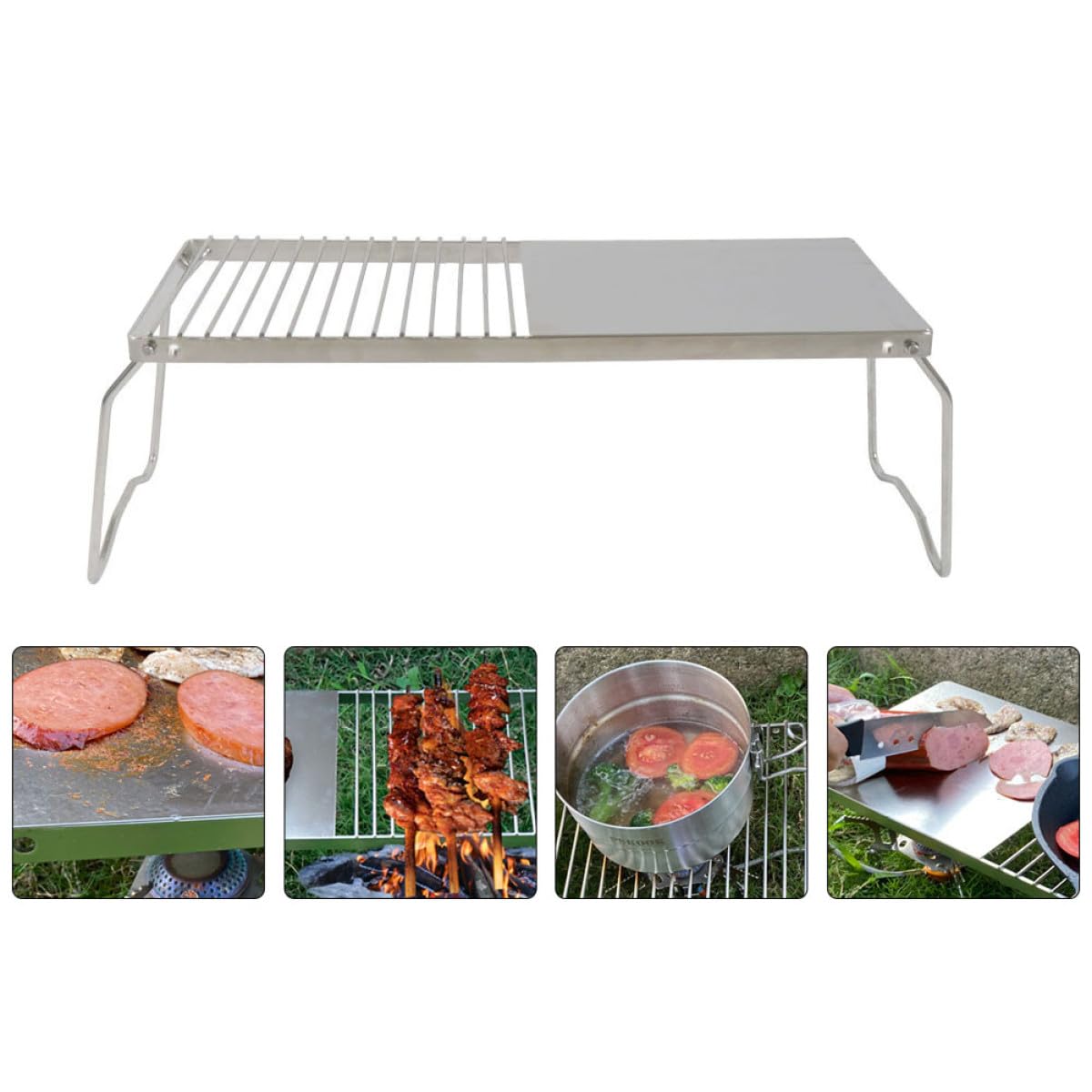Przenośny składany stojak do grillowania ze stali nierdzewnej – mini narzędzie do grillowania na świeżym powietrzu na kemping piknik i do użytku na podwórku – kompaktowe i akcesoria do grillowania