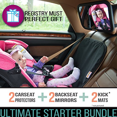 Zohzo Double Baby Car Bundle - Car Seat Protector Cover, Baby Car Mirror, Kick Mat Organizer for Baby Shower, New Infants, and Rear Facing Car Seats