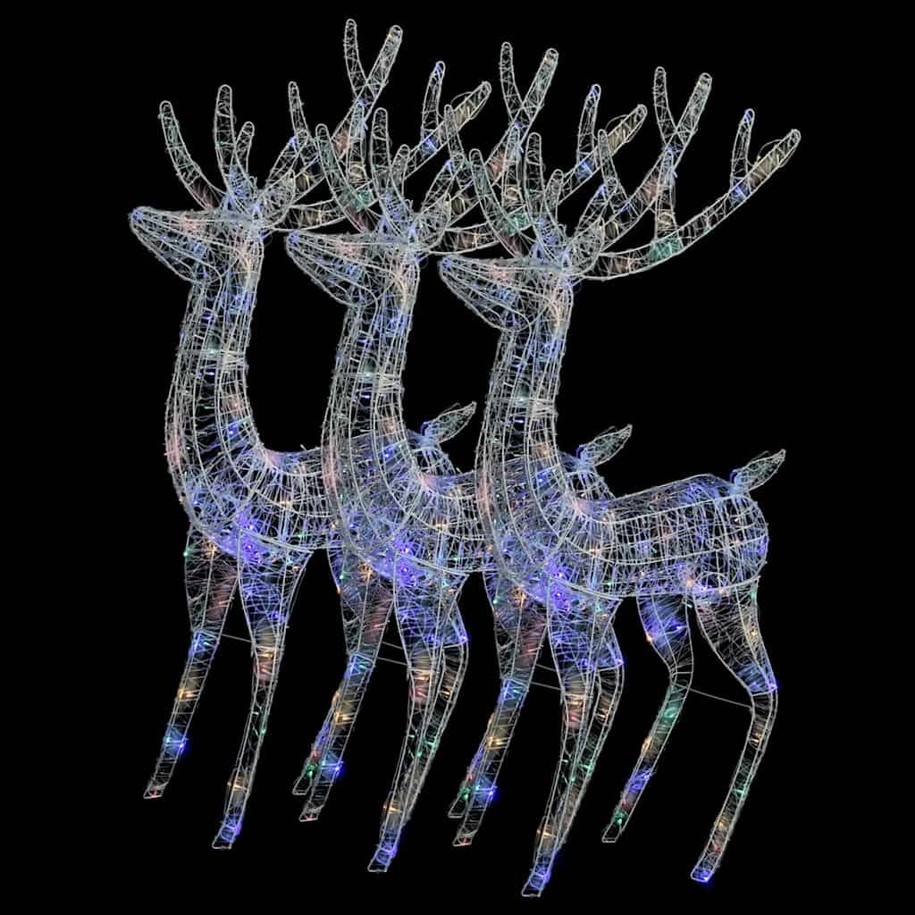 XXL Rentiere Weihnachtsdekoration Acryl mit 250 LED, 3 Stück, 180 cm Höhe, wetterbeständig, USB-Anschluss, 8 Lichtmodi, für Garten, Balkon, Terrasse, Innen und Außenbereich