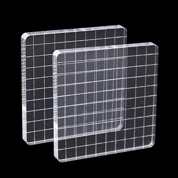 2Pcs Clear Stamp Blocks Set, Square 4 x 4 Inch Acrylic Blocks for Stamping With Grid Lines, Scrapbooking Crafts Tools