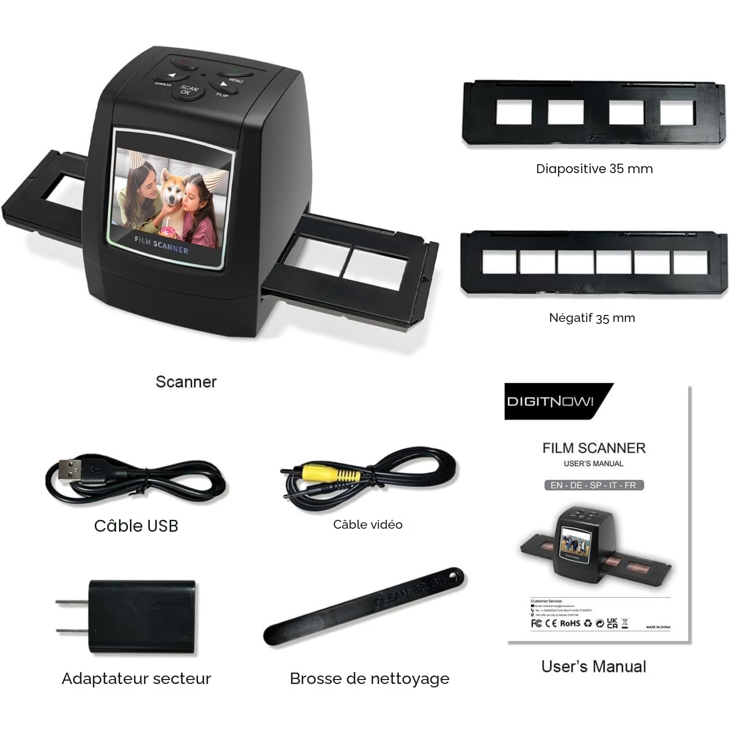 Scanner de Diapositives et Négatifs 35 mm,5MP/10MP Film et Diapo Convertisseur avec 2,4''LCD - Pas d'ordinateur Requis