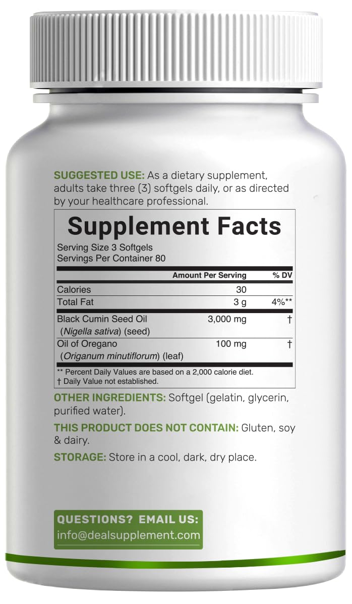 Black Seed Oil 3,000 mg Per Serving with Oil of Oregano, 240 Softgels — Amazon image 6