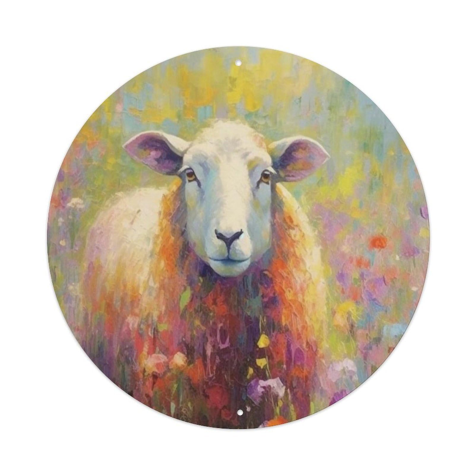 Sheep & Floral Impressionist Art Poster Metal Tin Sign