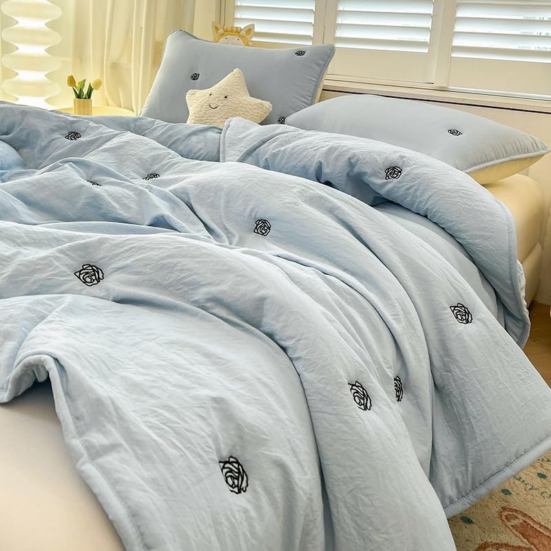 Odot Coverless Duvet 4.5 Tog for Single Double King Size, Summer Quilted Duvet Throw Blanket for Sofa Bed, Soft Lightweight Bedspreads Bed Coverlet Throw (Rose blue,150x200cm)