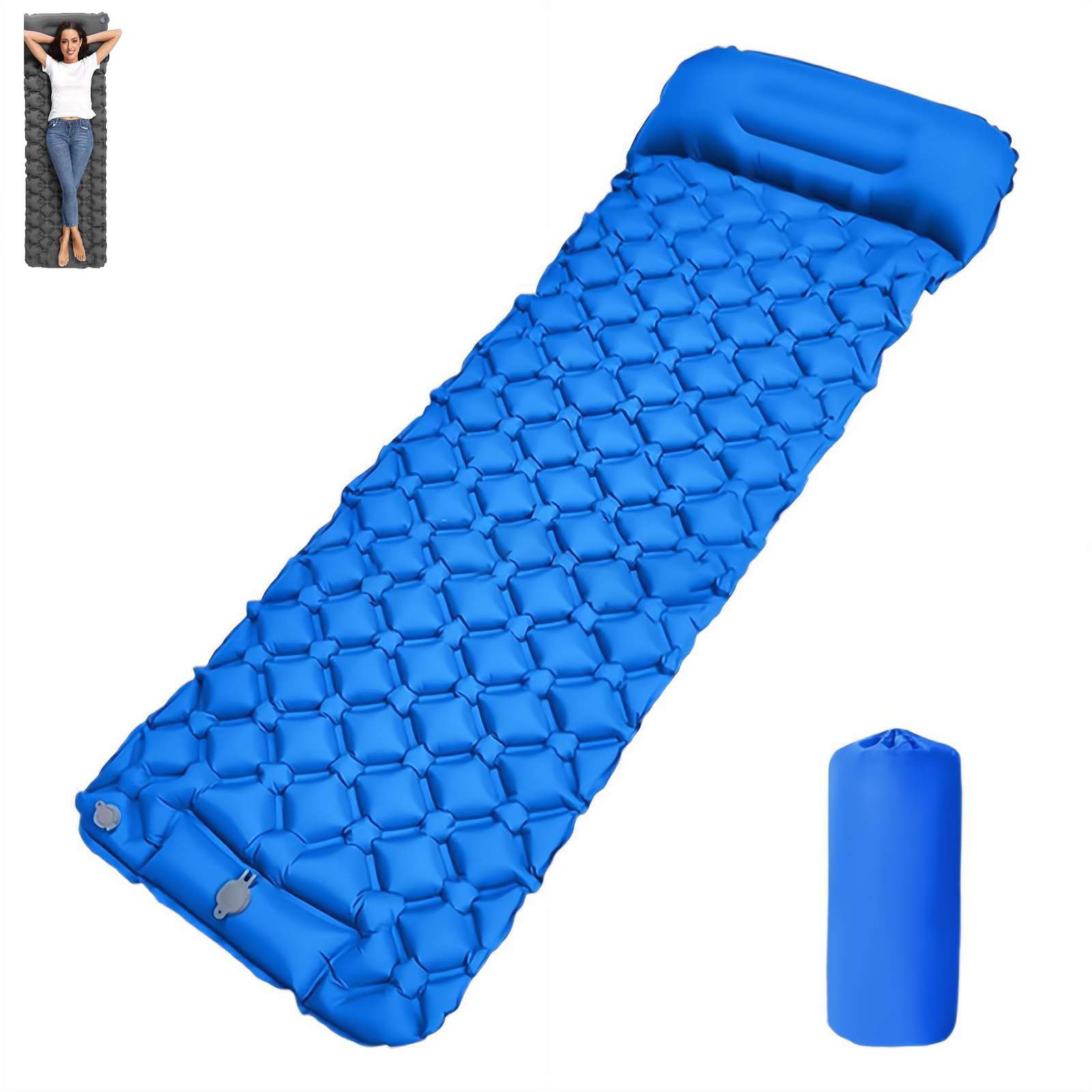 HFSAZJ Camping Sleeping Pad, 2026 New Ultralight Folding Camping Mat with Pillow Built-in Foot Pump, Inflatable Sleeping Pads for Backpacking Hiking Traveling Tent (Blue 1pcs)