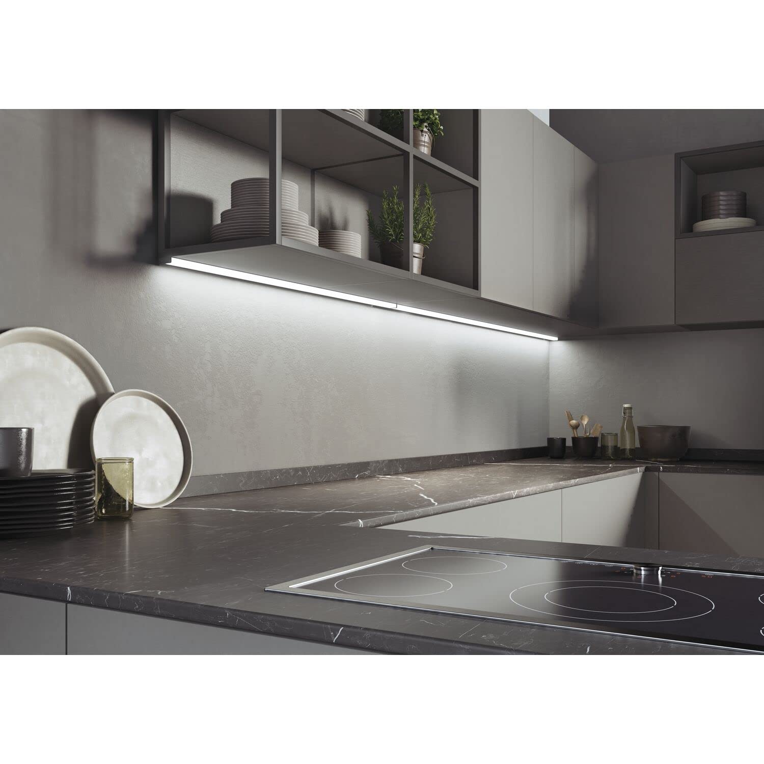 DOMUS LINE LED Unterbauleuchte Wolf 120cm Küche, Schrankleuchte Unterbau neutralweiß 3900K mit Direkanschluss, 230V Aluminium schwarz