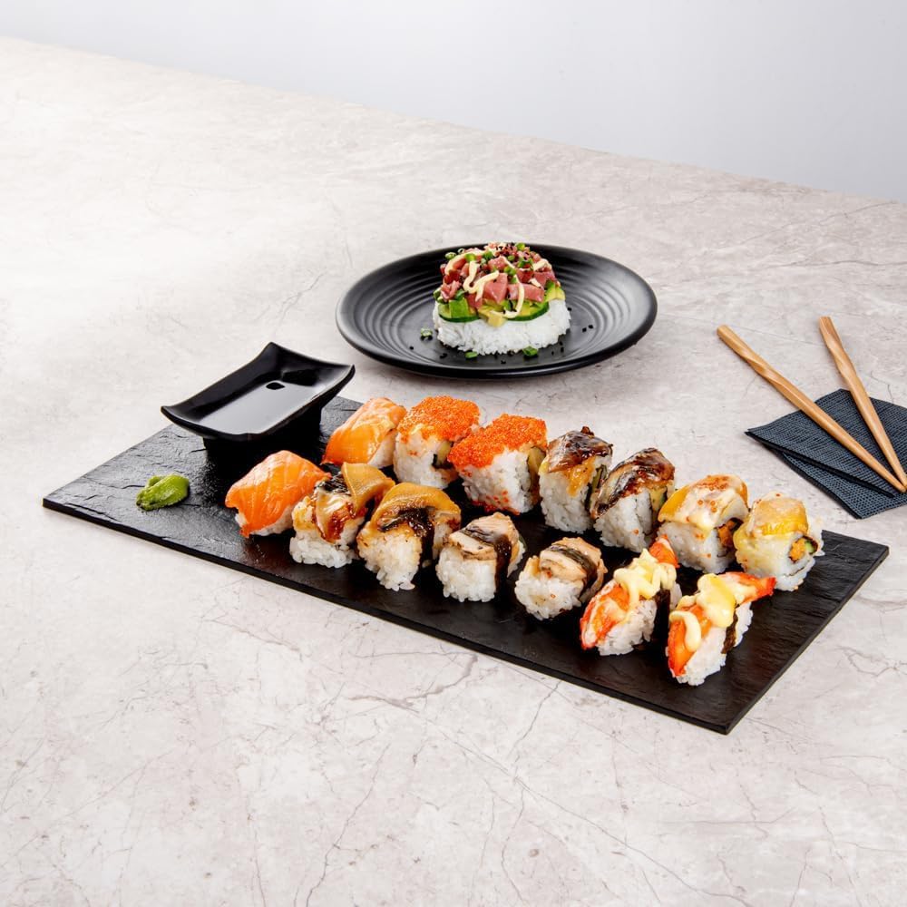 Restaurantware 16 x 7 Inch Serving Plates 25 Rectangle Charcuterie Boards - Premium Mimics The Look Of Slate Black Plastic Serving Platters Serve Appetizers Or Desserts For All Occasions