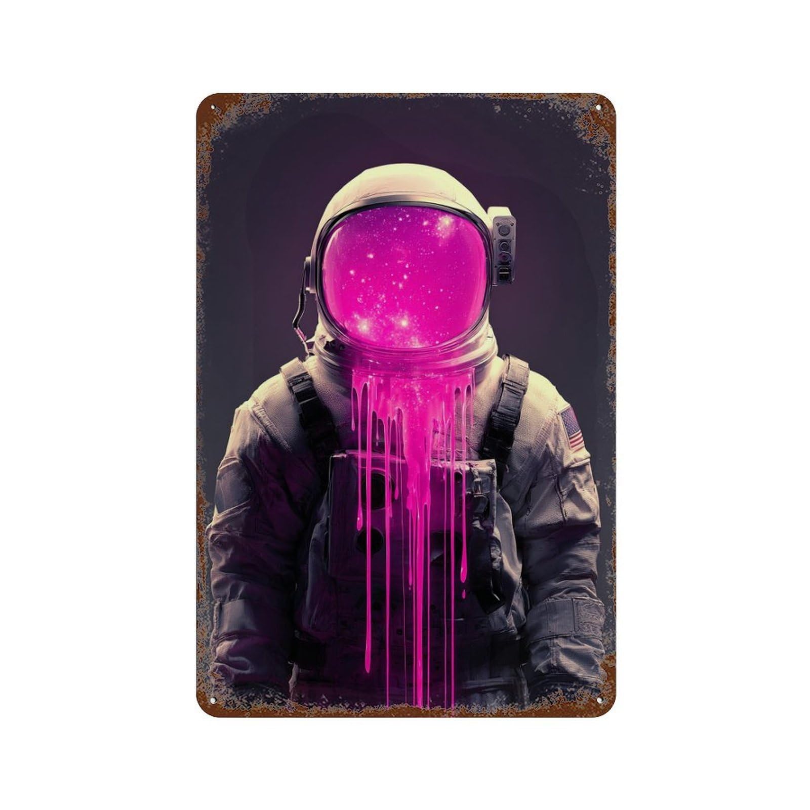 Rust Effect Cosmic Astronaut Artwork Aged Metal Wall Plaque 11.8"x7.9", Shabby Chic Decor for Living Room, Hallway And Home Decor
