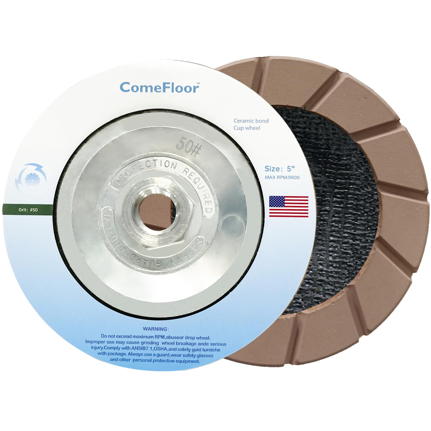 Concrete Grinding Wheel 5" Ceramic Diamond Cup Wheel for Floor Grinding, 50# Dry Edge Polishing Discs Fits Angle Grinder, 5/8"-11