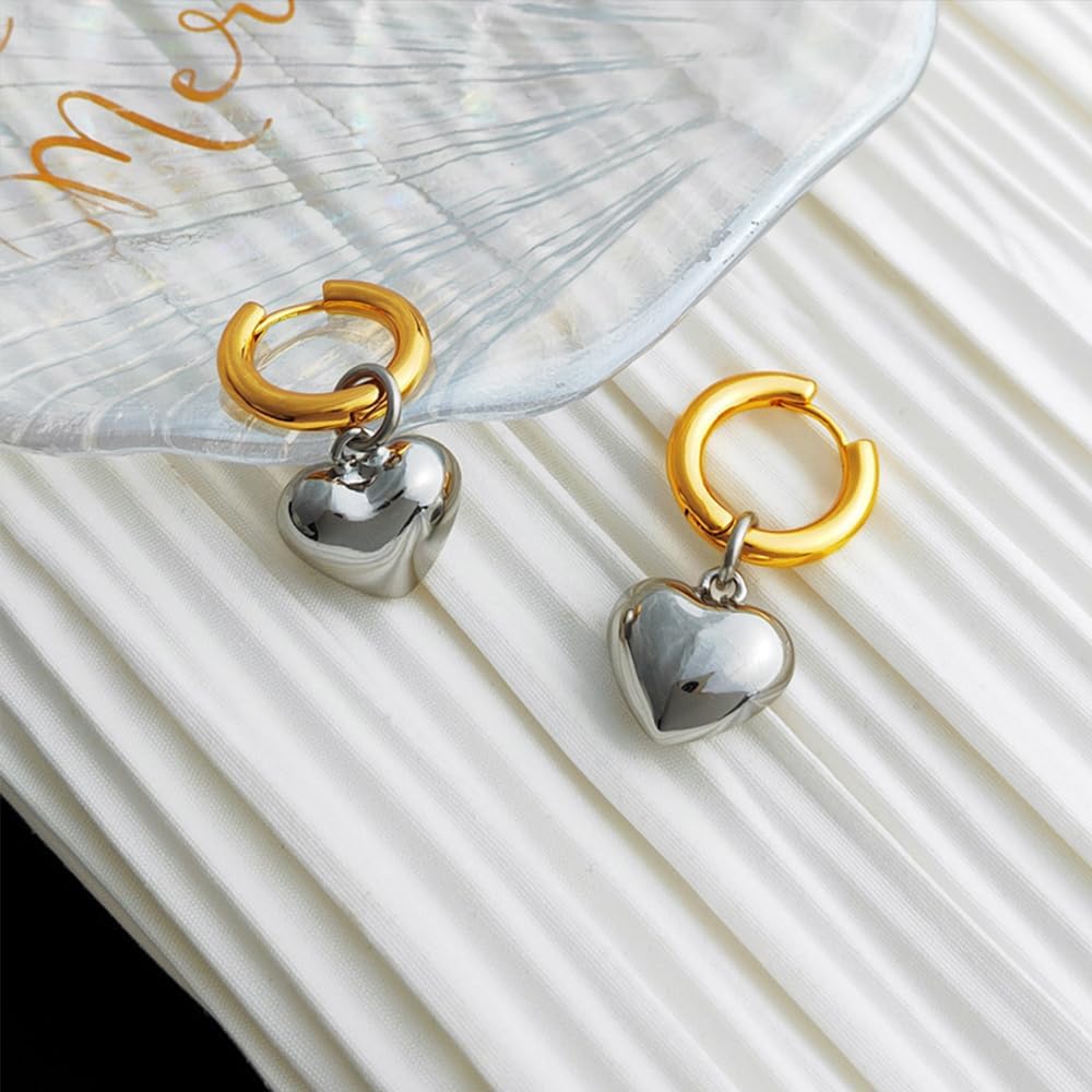 Charm Two Tone Heart Dangle Earrings for Women Gold Silver Heart Drop Earrings Fashion Mixed Metal Love Dangling Earrings Jewelry Accessories - Image 5