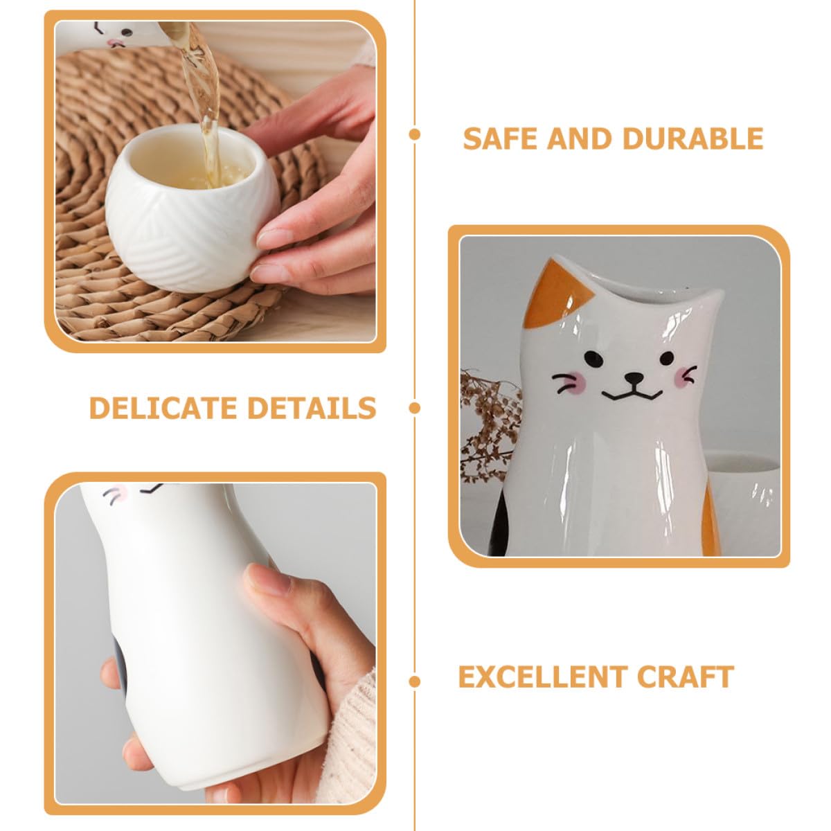 Set da Sakè in Ceramica Giapponese Maneki Neko Bottiglia e Tazze Boccale Retrò Collo Stretto e Bocca Larga per Degustazione e Regalo Casa