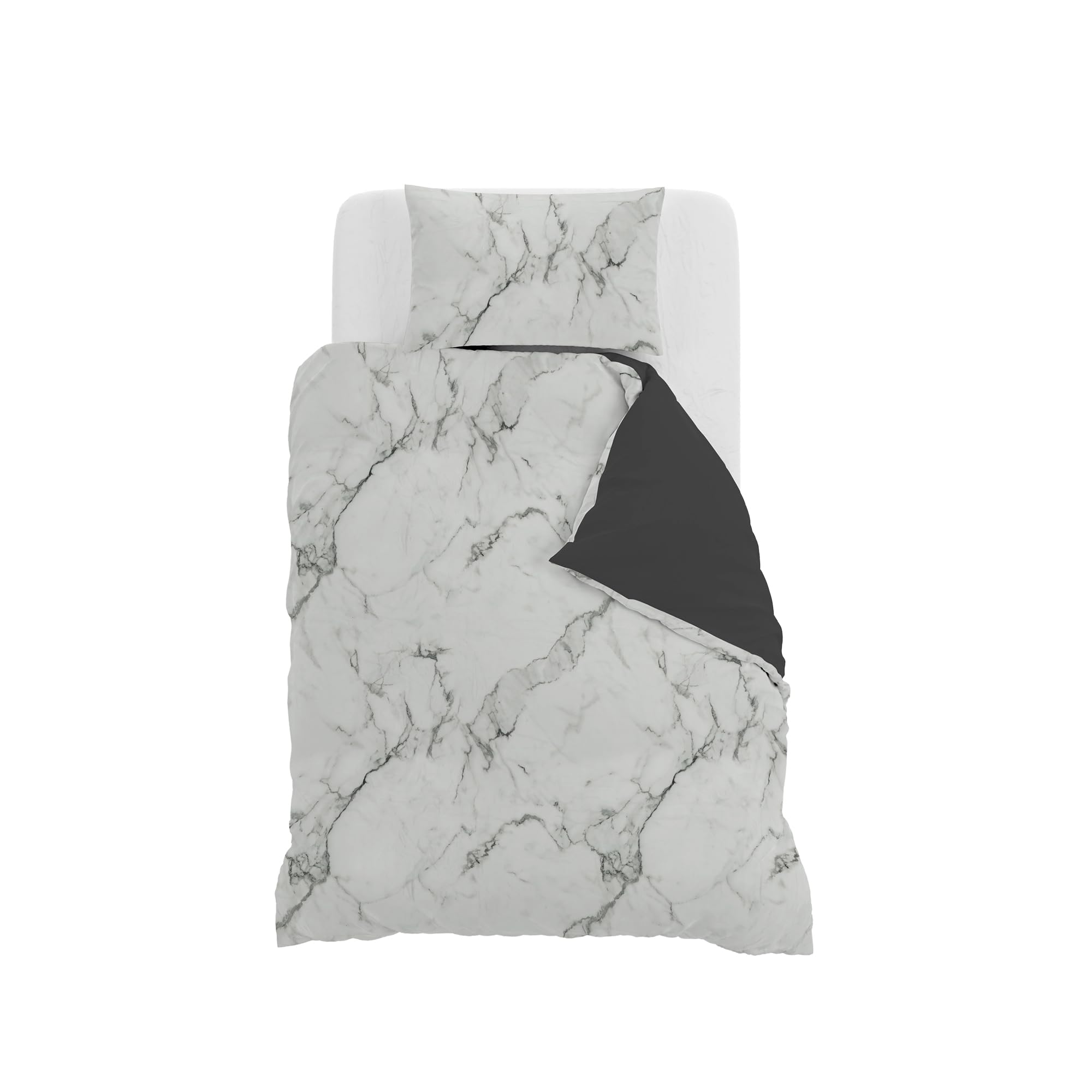 Set Copripiumino Microfibra Fashion, Lavorato in Italia - Parure Copri Piumino - Sacco Piumone 200x200 cm con Patella e federa Cuscino, Piazza e Mezza, Marble